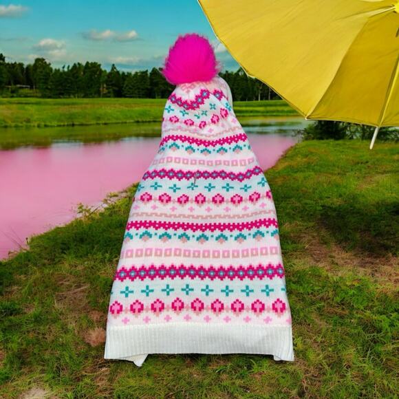 Novogratz Pets Hooded Dog Sweater Small Pup Fleece Lined Coat Teal Pink Nordic - Picture 1 of 11